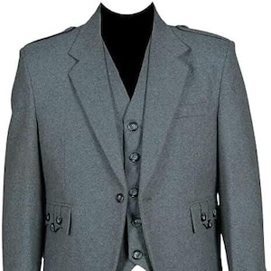 100% Wolle Hellgrau Argyll Kilt Jacke & Weste / Weste Schottische Hochzeitsjacke
