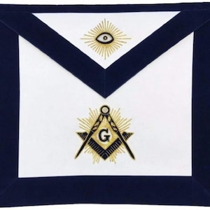 Masonic Master Mason Hand Embroided Apron with Square Compass with G Navy