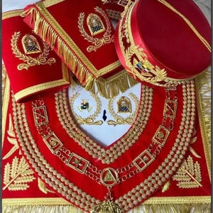 Royal Arch Grand Past High Priest PHP Apron Set Hand Embraided With Chain Collar Cuffs