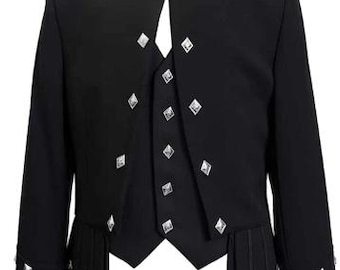 Custom Made Sheriff-muir Doublet Kilt Jacket With Waistcoat\Vest | Black Military Guards Doublet Jacket | Highland Mens Wedding Kilt Jacket