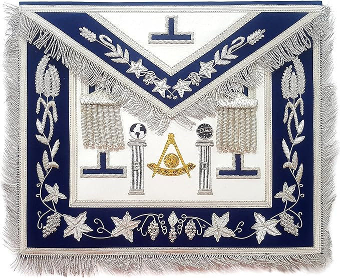 Masonic Past Master Apron Boaz Jachin Pillars Hand Embroidery Apron