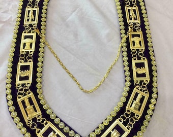 Masonic Regalia OES Order of Star Metal Chain Collar PURPLE Backing