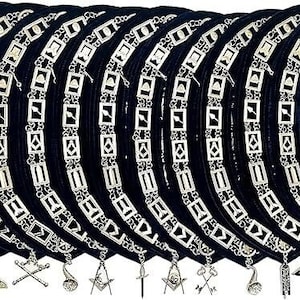 Masonic Regalia Blue Lodge Officer Chain Collar Silver on Blue Backing set of 12