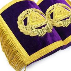 Masonic Gauntlets Cuffs – Grand Master Bullion Embroidered With Fringe – Purple