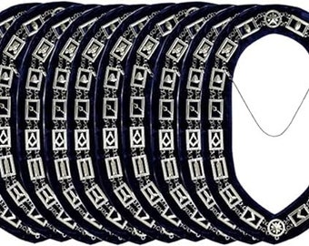 Regalia maçonnique maître maçon 10 pièces Lot collier de chaîne en métal argenté support bleu