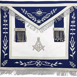 Masonic Blue Lodge G Master Mason Silver Machine Embroidery Freemasons Apron (Lambskin)