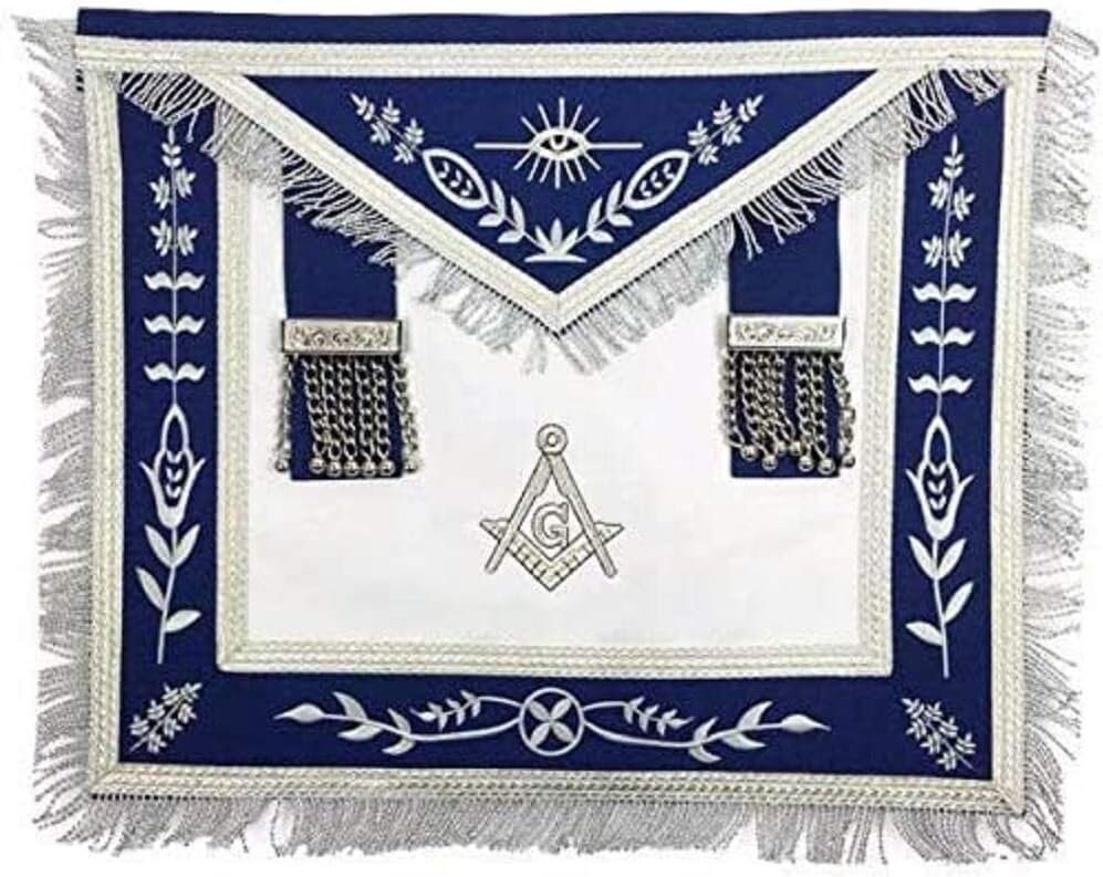 Masonic Blue Lodge G Master Mason Silver Machine Embroidery Freemasons Apron (Lambskin)
