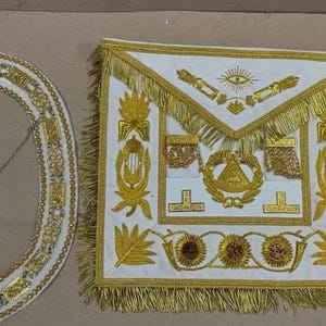 Masonic Grand Master apron chain collar white velvet gold hand emberiodery