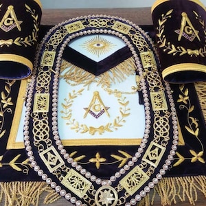 MASONIC Grand Lodge Master Mason Apron, CUFFS with CHAIN Collar