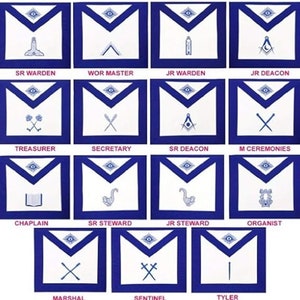Masonic Blue Lodge Officers Aprons- Set of 15 Aprons