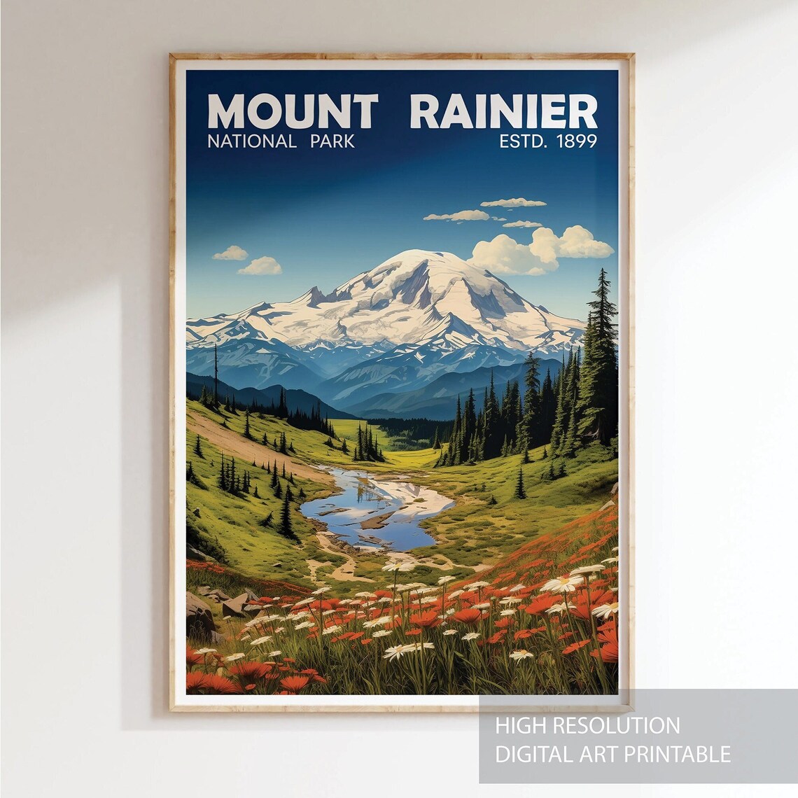 Mount Rainer Poster Mount Rainier National Park Printable Travel Poster - Etsy