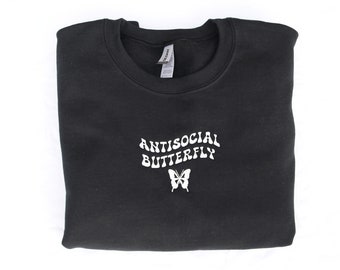 antisocial butterfly embroidered pullover | crewneck and hoodie