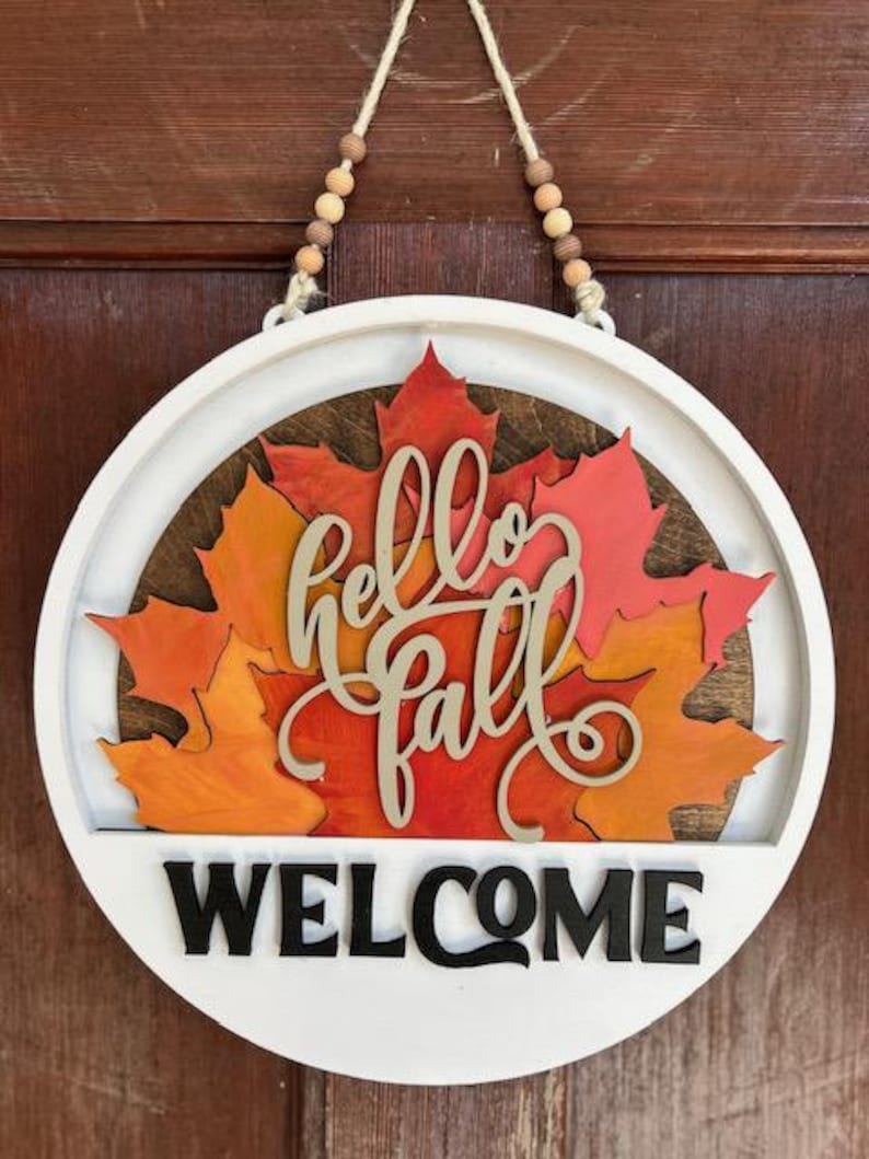 Seasonal Welcome Door Sign | Hand-painted Interchangeable Wood Inserts ...