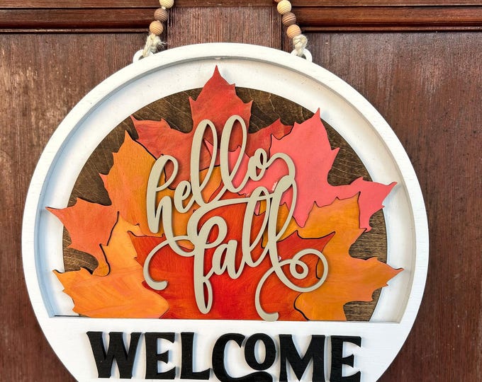 Interchangeable Door Sign | 11.6” Round Seasonal Welcome Sign | Hand-Painted Wood Home Décor with Inserts