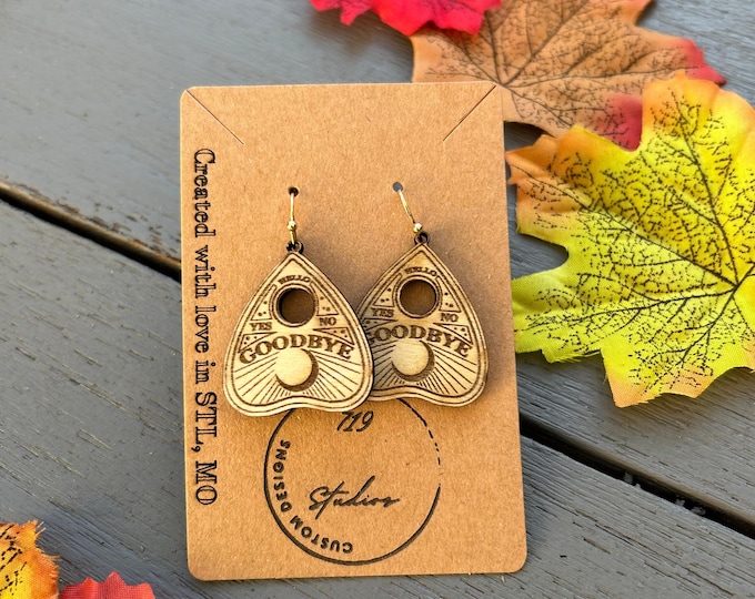 Wooden Spirit Board Earrings | Ouija Board Earrings | Handmade Laser Cut Dangle Earrings | Witchy Halloween Jewelry by 719 Studios