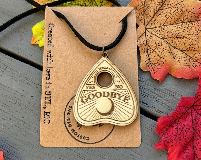 Wooden Spirit Board Necklace | Ouija Board Necklace | Handmade Laser Cut Pendant | Witchy Halloween Jewelry by 719 Studios