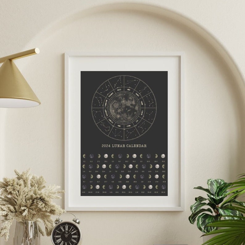 Aesthetic Printable Lunar Calendar 2024 Etsy