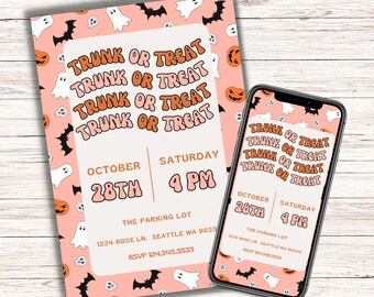 Trunk or Treat Invitation, Halloween Party Invitation, Flyer, Party Kids Invitation, Editable Printable Invitation, Trunk or Treat Event