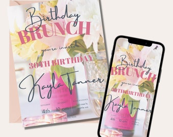 Floral Birthday Brunch Invitation, birthday party invitation, editable invitation template, birthday party invite, Brunch birthday
