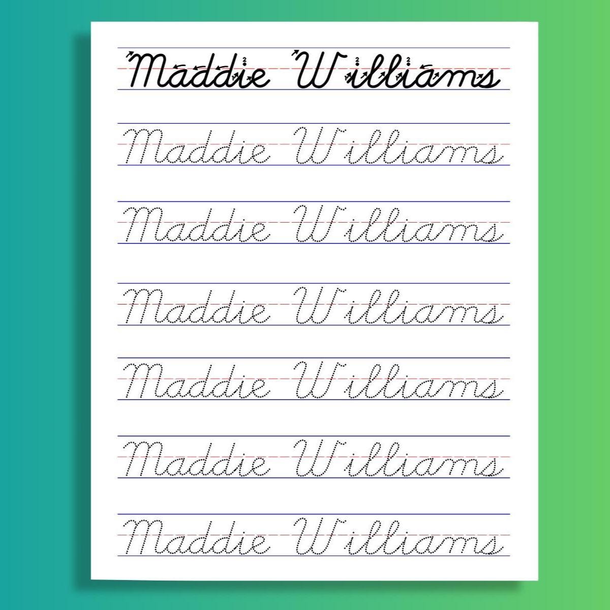 Cursive Name Tracing Worksheet, Personalized Script Name Practice Page ...