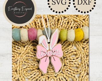 Bunny Ears Bow Gift Tag SVG | Kids Easter Basket Name Tag (Digital Download)