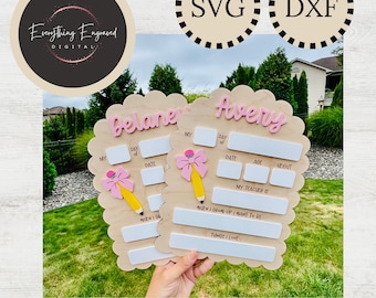 Bow and Pencil First and Last Day of School Board SVG DXF, Photo Prop for Back to School, Wooden and Acrylic Name Sign, Milestone Memories