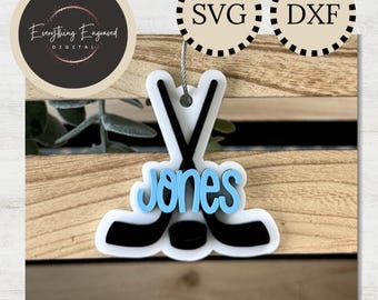 Ice Hockey Sticks Bag Tag and Keychain SVG DXF | Digital Download | Laser Cut File