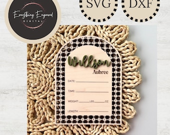 Rattan Baby Announcement Sign Style One SVG DXF,  Hospital Stats Photo Props, Baby Shower Gift, Nursery Decor