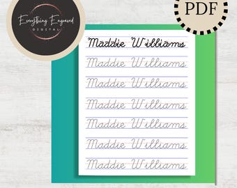 Cursive Name Tracing Worksheet, Personalized Script Name Practice Page, Downloadable Printable PDF, Print at Home