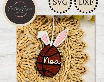 Basketball Bunny Gift Tag SVG DXF | Digital Download | Personalized Sports Gift for Kids | Team Gifts | Easter Basket Tag | Name Tag