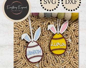 Baseball Softball Bunny Gift Tag SVG DXF | Digital Download | Personalized Sports Gift for Kids | Team Gifts | Easter Basket Tag | Gift Tag