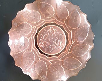 Bagley Pink Rose Flower Frosted Glass Plate