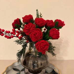 crochet rose flower, knitted bouquet, gift for her, home decoration, birthday gift, anniversary gift,