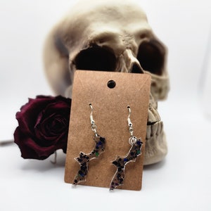 Bat Earrings - Holographic Black Glitter