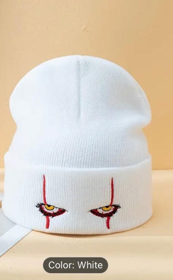 IT Pennywise evil eyes embroidered warm. trendy beanie for fall/ winter. Stretch fit sky machine washable. Perfect for outdoor activities