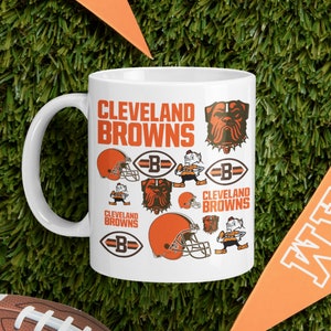 Vintage Cleveland Browns Coffee Mug Grid Background Design Papel Ceramic 12  oz