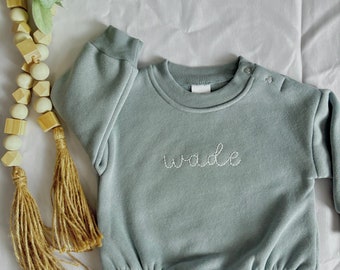 Baby Sweatshirt Bubble Romper | Custom Hand Embroidered Name or Saying | Hand Embroidered Sweatshirt | Sweatshirt Romper