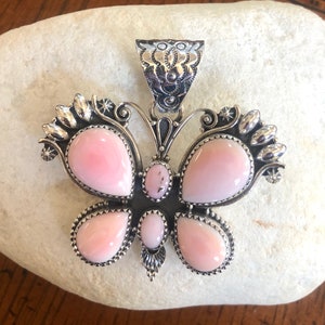 Pink Conch Shell Butterfly Pendant - Natural Pink Conch Pendant for Necklace - Sterling Silver Pendant - Butterfly Pendant