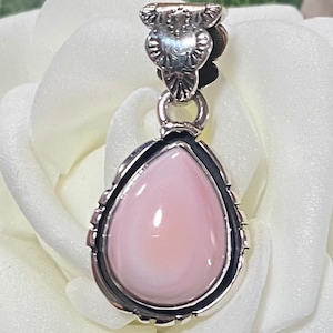 Pink Conch Shell Pendant - Natural Pink Conch Pendant for Necklace - Pink Shell Sterling Silver Pendant - Pink Teardrop Pendant