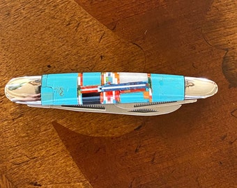 長さ10.5インチの手作りターコイズインレイネイティブアメリカンナバホ