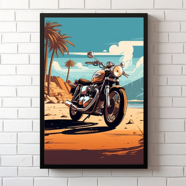 Retro Style Triumph Bonneville Poster, Motorcycle Print, Triumph Bonneville Print, Motorbike Print, Bike Art, Bike Poster, Vintage Bike