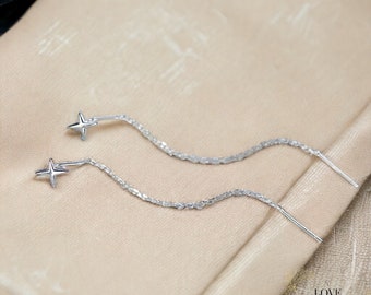 Elegantes pendientes colgantes colgantes en forma de estrella de plata delicada, pendientes de estrella de plata, pendientes de estrella delicada, joyas de plata para mujer, regalo para ella