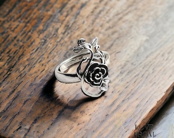 Dark Silver Resizable Flower Ring for Women, Floral Handmade Jewellery, Silver Flower Ring, Minimalist Jewellery, Gift for Her