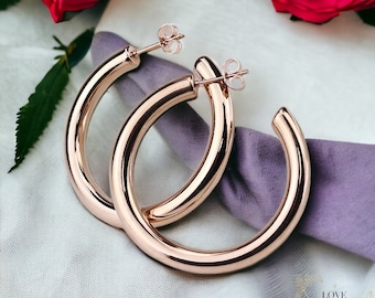 Oversized Rose Gold Plated Hoop Earrings, Thick Circle Hoops, Statement Hoop Earrings,Large Rose Gold Hoops,Womens Jewellery,Gift For Her