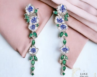 Ivy Leaf Flower Earrings, Blue Flower Dangle Drop Earrings, Ivy Earrings, Plant Earrings, Mystical Earrings,Womens Jewellery,Gift For Her