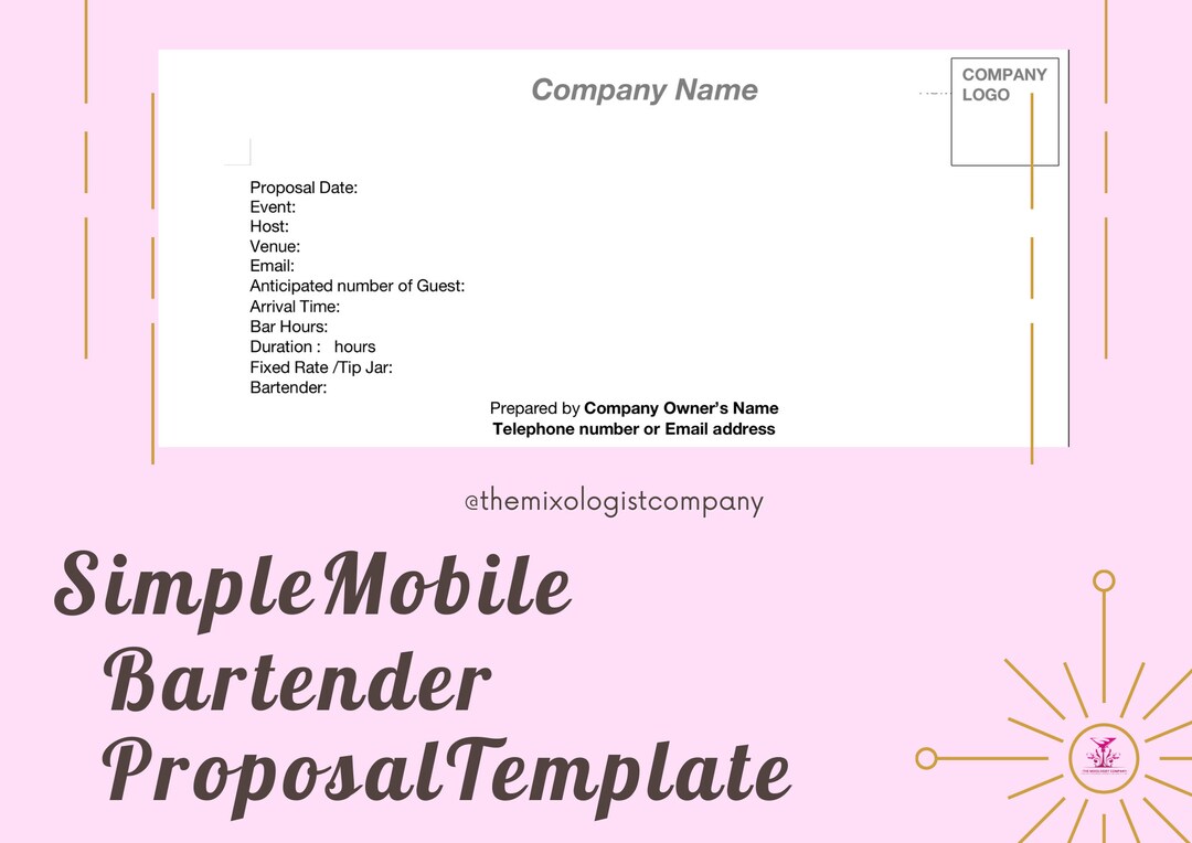 Mobile Bartender Proposal Two Pages Etsy