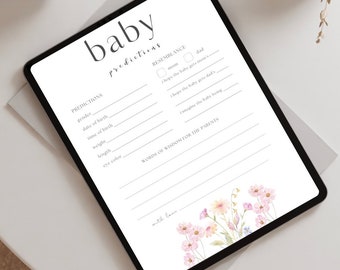 Aesthetic baby predictions and advice card pink flowers, babyvoorspellingen, advies en wens kaarten, babyshower games