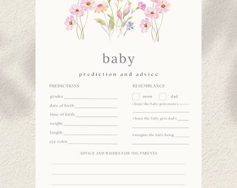Carte esthétique prédictions et conseils bébé fleurs roses, prédictions bébé, conseils et cartes de voeux, jeux baby shower