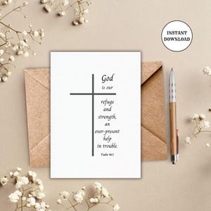 Scripture Encouragement Printable Card God Is Our Refuge and Strength, Religious Get-Well Card, Catholic Shelf Decor 5x7 Inch Christian Gift