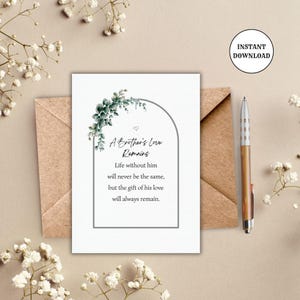 Carte de sympathie imprimable pour la perte d'un frère, petit cadeau de deuil en souvenir de frère